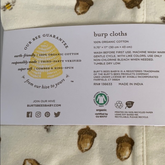 Burts bees baby burp cloths unisex - Picture 3 of 3